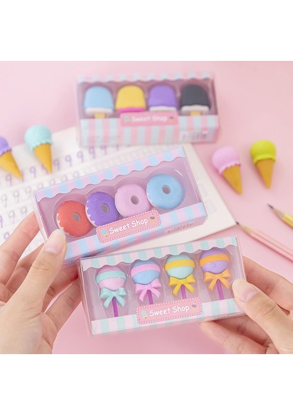 C 4 Adet Nefis Dondurma Silgi Seti Mini Lolipop Tatlı Popsicle Donuts Çocuklar Için Kauçuk Kalem Silgi Hediye Okul Öğrenci Ödülü (Yurt Dışından)