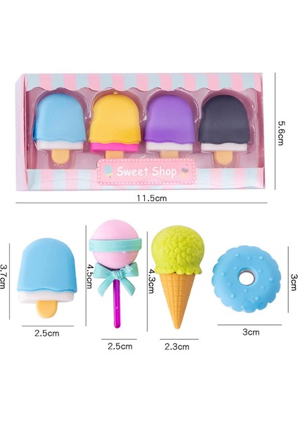 C 4 Adet Nefis Dondurma Silgi Seti Mini Lolipop Tatlı Popsicle Donuts Çocuklar Için Kauçuk Kalem Silgi Hediye Okul Öğrenci Ödülü (Yurt Dışından)