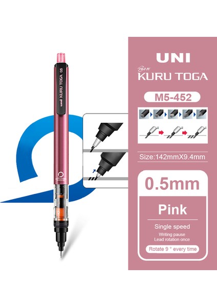 M5-452 Pembe Unı Kuru Toga Mekanik Kurşun Kalem M5-452 Kurşun Çekirdek Dönen Anti-Break Çekirdek Ucu Geri Çekilebilir Çizim Kalemi 0.5mm Okul Malzemeleri (Yurt Dışından)