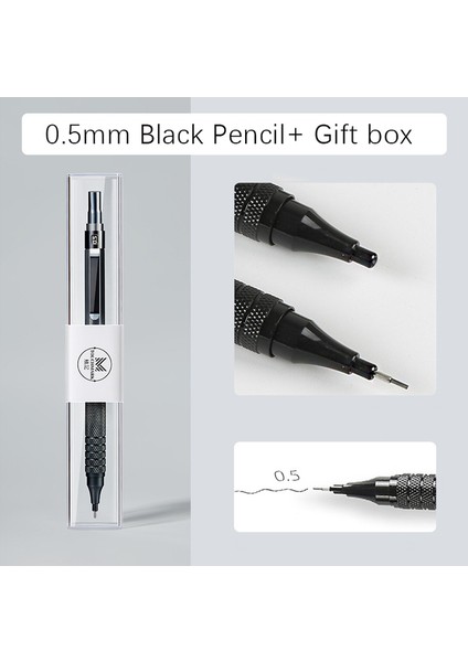 0.5mm Siyah Kutu ile 0.3 0.5 0.7 2.0mm Sanat Çizim Otomatik Kalemler Düşük Ağırlık Merkezi Hediye Kutusu Seti ile Geri Çekilebilir Uç Metal Mekanik Kurşun Kalem (Yurt Dışından)