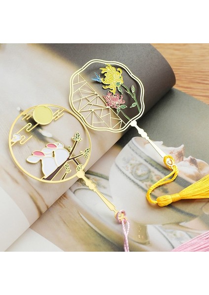 OSS24857SQ10 12 Stilleri Çin Tarzı Antika Fan Pirinç Imi Hayvanlar Panda Tavşan Serisi Sevimli Kolye Hediye ile Metal Kitap Klibi Oymak (Yurt Dışından) fiyatları