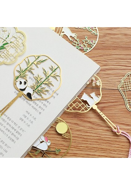 OSS24857SQ10 12 Stilleri Çin Tarzı Antika Fan Pirinç Imi Hayvanlar Panda Tavşan Serisi Sevimli Kolye Hediye ile Metal Kitap Klibi Oymak (Yurt Dışından) fırsatları