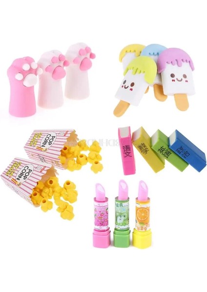 2 Adet 1/2/3/4/12 Adet Kawaii Dondurma Kauçuk Silgi Sanat Okul Ofis Malzemeleri Kırtasiye Kedi Paw Rujlar Patlamış Mısır Kitap (Yurt Dışından) modelleri