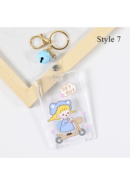 Stil 7 Karikatür Şeffaf Akrilik Kredi Kartı Tutucu Kılıf Kadınlar Için Kız Sevimli Öğrenci Otobüsü Kımlık Kartı Kapak Koruma Anahtarlık Çan (Yurt Dışından)