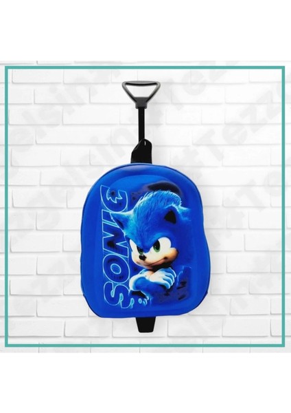 Kirpi Sonic 3D Baskılı Anaokulu Kreş Çekçekli Tekerli 2-6 Yaş Sırt Çantası ve Okul Çantası