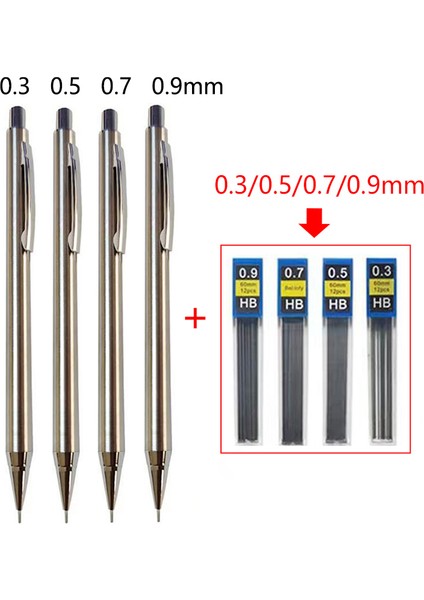 2 Adet Set 0.3mm Mekanik Kurşun Kalem 0.3 0.5 0.7 0.9mm Yüksek Kaliteli Otomatik Kalem Profesyonel Boyama Yazma Okul Malzemeleri Tam Metal Kalem (Yurt Dışından)