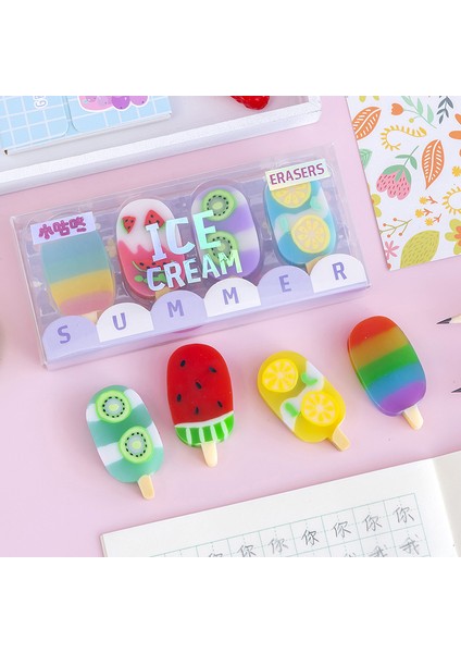 4 Adet Rastgele 4 Adet Kawaii Dondurma Silgi Sevimli Kauçuk Kalem Silgi Okul Silin Temiz Yazma Aracı Kore Kırtasiye Ofis Malzemeleri (Yurt Dışından)