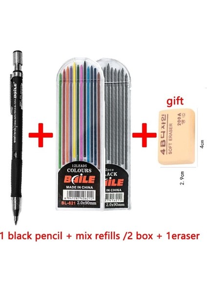 1siyah Kalem 2mix 2.0mm Mekanik Kurşun Kalem Siyah/renkli Dolum Seti Öğrenci Sınavı Için Silgili Boya Kartı Okul Malzemeleri Kırtasiye 2b Toksik Olmayan (Yurt Dışından)