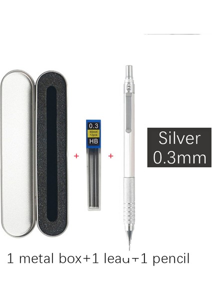 Kutulu 0.3 Gümüş Kurşun Yedekli Yüksek Kaliteli Metal Mekanik Kurşun Kalem Seti Çizim Otomatik Kalem 0.3, 0.5, 0.7, 2.0mm Sanat Kaynağı Için Kalem (Yurt Dışından)