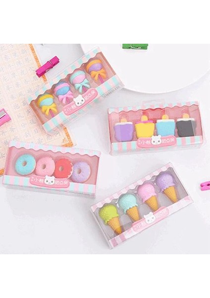 Xp4 4 Adet Nefis Tatlı Silgi Seti Mini Lolipop Dondurma Popsicle Donuts Çocuklar Için Kauçuk Kalem Silgisi Okul Öğrenci Ödülü Silgi (Yurt Dışından) modelleri