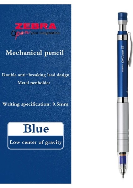 Mavi 0.5mm Zebra MA86 Mekanik Kurşun Kalem Metal Kavrama Çizim Kalemi 0.3/0.5mm Öğrenciler Yazma Düşük Ağırlık Merkezi Kırtasiye Malzemeleri (Yurt Dışından)