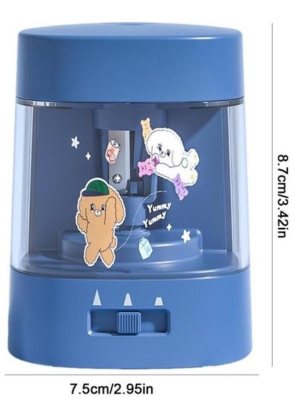 Mavi Elektrikli Kalemtıraş Şeffaf Talaş Tepsi Tasarımlı Kalemtıraş Güçlü Durmayan Motorlu ve Otomatik Durdurmalı Kalemtıraş (Yurt Dışından)