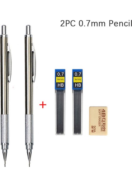 2 Adet 0.7mm Kalem 0.3 0.5 0.7 0.9 1.3 2.0mm Mekanik Kurşun Kalem Seti Tam Metal Sanat Çizim Boyama Otomatik Kurşun Kalem Ofis Okul Kaynağı (Yurt Dışından)