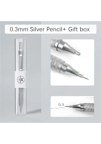 Kutu ile 0.3 Gümüş 0.3 0.5 0.7 2.0mm Sanat Çizim Otomatik Kalemler Düşük Ağırlık Merkezi Hediye Kutusu Seti ile Geri Çekilebilir Uç Metal Mekanik Kurşun Kalem (Yurt Dışından)
