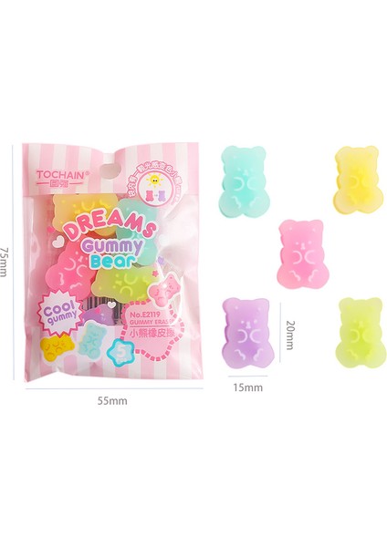 A-2 Paket 5 Adet/paket Kawaii Ayı Silgi Sevimli Öğrenci Kalem Yazma Çizim Silgi Çocuk Hediyeleri Kore Kırtasiye Ofis Malzemeleri (Yurt Dışından)