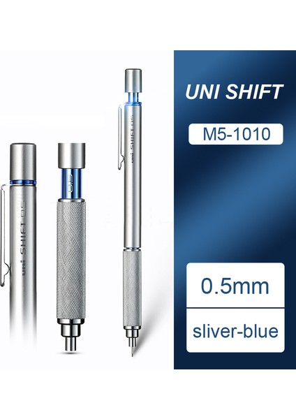 0.5mm Mavi Uni Mekanik Kurşun Kalem M3/M5/M7/M9-1010 Geri Çekilebilir Uç 0.3/0.5/0.7/0.9mm Düşük Merkezi Yerçekimi Metal Kavrama Çizim Kroki Sabit (Yurt Dışından)