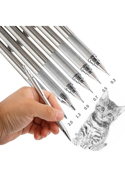 0.9mm 1.3mm 2.0mm 0.3 0.5 0.7 0.9 1.3 2.0mm Tam Metal Mekanik Kurşun Kalem Seti Silgi ile Otomatik Kalem Çizim Okul Kaynağı Için Talepleri ile (Yurt Dışından)