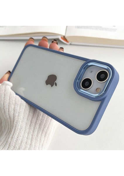 iPhone 14 Plus Kılıf Metal Tuş ve Kamera Çerçeveli Arkası Sararmaz Şeffaf Kenarları Renkli