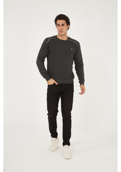 Bisiklet Yaka Omuz Detaylı Basic Sweatshirt