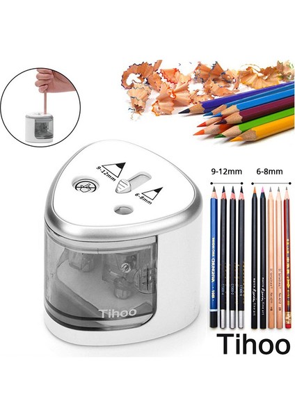 Gümüş Çift Delikli Elektrikli Kalemtıraş Güvenli Öğrenci Helisel Çelik Bıçak Otomatik Kalemtıraş Sanatçı Renkli Kalemler Sanat Malzemeleri Için (Yurt Dışından) fiyatları