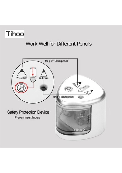 Gümüş Çift Delikli Elektrikli Kalemtıraş Güvenli Öğrenci Helisel Çelik Bıçak Otomatik Kalemtıraş Sanatçı Renkli Kalemler Sanat Malzemeleri Için (Yurt Dışından) fırsatları