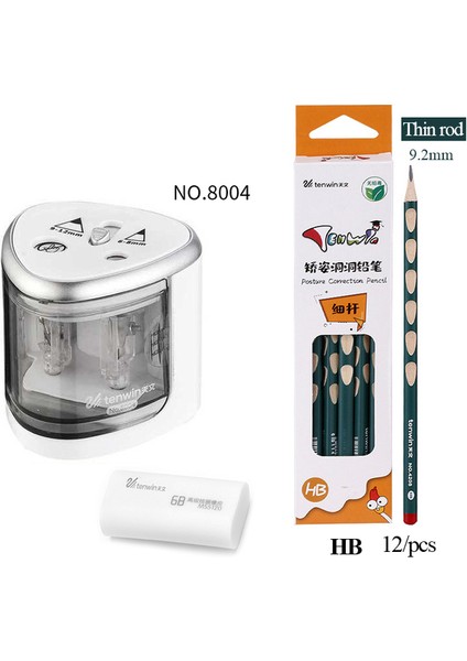 8004GREY-12HBTHIN-6B Tenwin 8004 Elektrikli Kalemtıraş Duruş Düzeltme Kalemleri Hb/2b Kırtasiye Iki Delikli Anahtar Otomatik Kalemtıraş (Yurt Dışından)