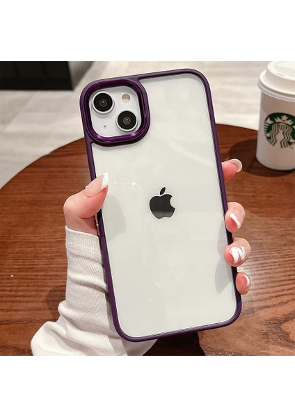 iPhone 14 Plus Kılıf Metal Tuş ve Kamera Çerçeveli Arkası Sararmaz Şeffaf Kenarları Renkli
