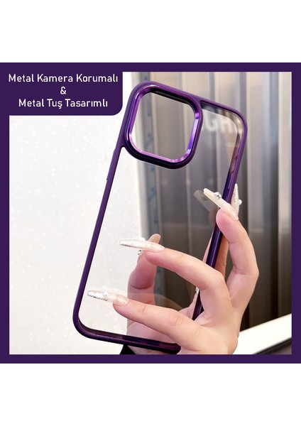 iPhone 14 Plus Kılıf Metal Tuş ve Kamera Çerçeveli Arkası Sararmaz Şeffaf Kenarları Renkli fiyatları