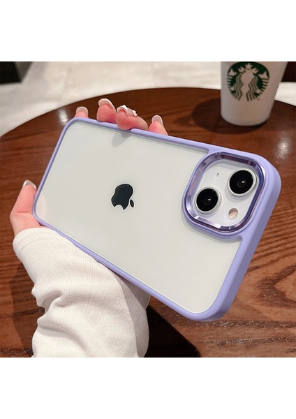 iPhone 14 Plus Kılıf Metal Tuş ve Kamera Çerçeveli Arkası Sararmaz Şeffaf Kenarları Renkli