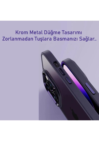 iPhone 14 Plus Kılıf Metal Tuş ve Kamera Çerçeveli Arkası Sararmaz Şeffaf Kenarları Renkli