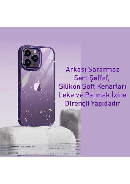 iPhone 14 Plus Kılıf Metal Tuş ve Kamera Çerçeveli Arkası Sararmaz Şeffaf Kenarları Renkli