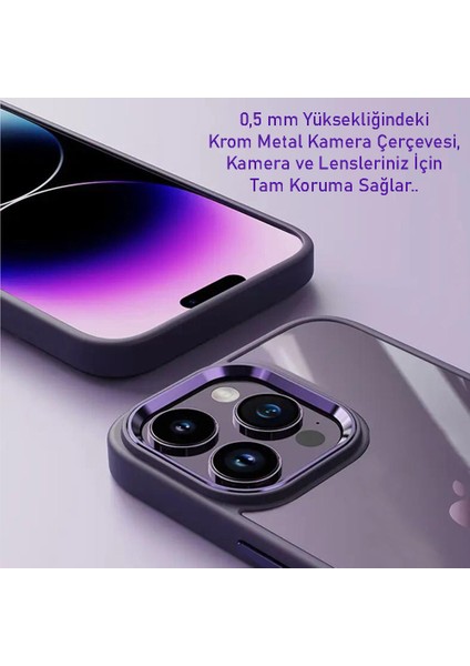 iPhone 14 Plus Kılıf Metal Tuş ve Kamera Çerçeveli Arkası Sararmaz Şeffaf Kenarları Renkli