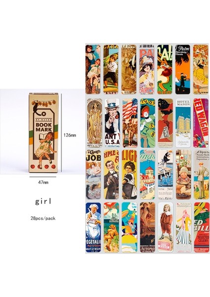 Kız 28 Adet/paket Vintage Sanat Kız Yıldızlı Gökyüzü Fruitbookmarks Kitap Tutucu Mesaj Kartı Dıy Okul Malzemeleri (Yurt Dışından)