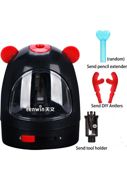 Siyah Tenwın Karikatür Mekanik Kalemtıraş Elektrikli Bileme Otomatik Okul Malzemeleri Çocuk Sevimli Kırtasiye 5 Renk (Yurt Dışından)