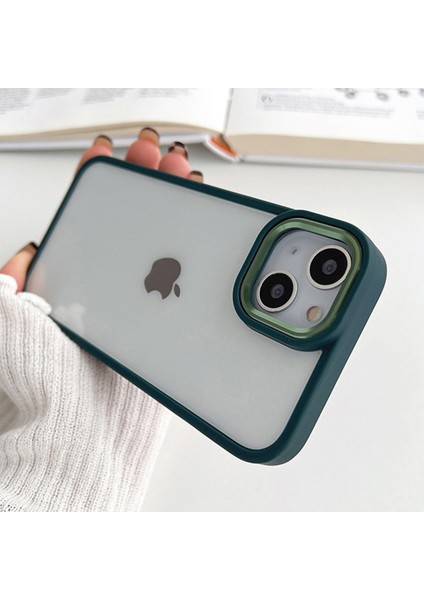 iPhone 14 Plus Kılıf Metal Tuş ve Kamera Çerçeveli Arkası Sararmaz Şeffaf Kenarları Renkli