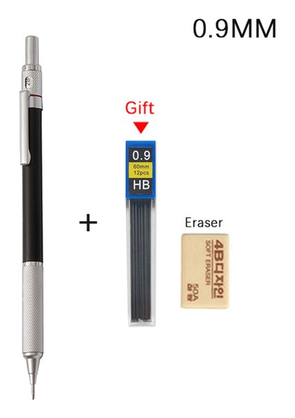 0.9mm Siyah Set 4 Adet Sanat Çizim Kroki Otomatik Kalem Seti 0.3,0.5,0.7,0.9mm Metal Mekanik Kurşun Kalem Öğrenci Yazma Araçları Kırtasiye Hediyeler (Yurt Dışından)
