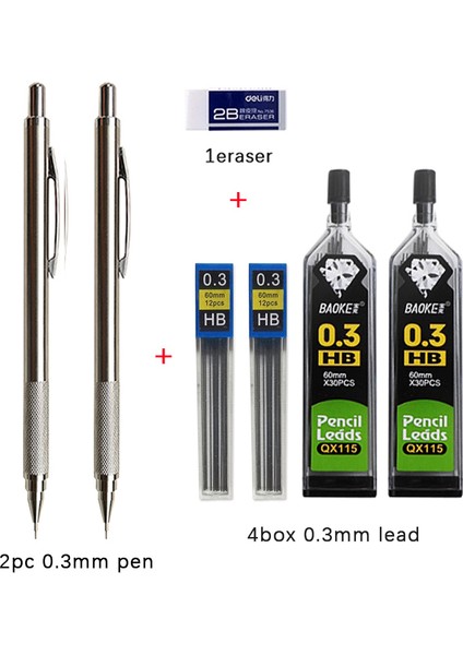 2 Kalem 2 Kurşun 1 Silgi C 0.3 mm Metal Mekanik Kurşun Kalem Seti Hb Kurşun Yedekler Otomatik Kalem Öğrenciler Sanat Kroki Boyama Aracı Okul Malzemeleri Kırtasiye (Yurt Dışından) fırsatları