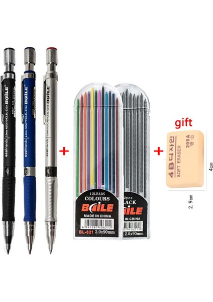 1gümüş KALEM2SIYAH 2.0mm Mekanik Kurşun Kalem Siyah/renkli Dolum Seti Öğrenci Sınavı Için Silgili Boya Kartı Okul Malzemeleri Kırtasiye 2b Toksik Olmayan (Yurt Dışından) indirimleri