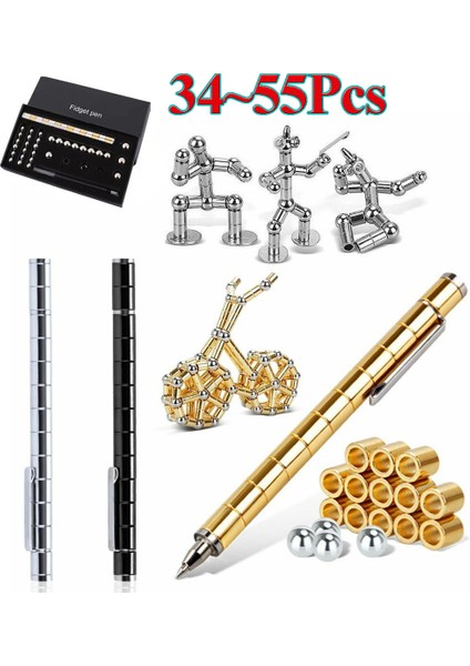 55 Adet Altın Gümüş 34/55 Adet/takım Manyetik Polar Kalem Metal Mıknatıs Modüler Düşünüyorum Mürekkep Oyuncak Stres Fidgets Antistres Odak Eller Dokunmatik Kalem Silinebilir Hediye (Yurt Dışından)