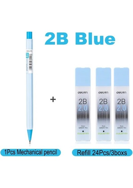2b Mavi Set B Deli Mekanik Kurşun Kalem 2.0mm Kurşun Hb 2b Kroki Yazma Otomatik Kalem Yedekler Çocuklar Için Kırtasiye Kalemtıraş Kalem (Yurt Dışından)