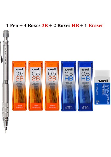 1pen 2b Hb Seti Unı Mekanik Kurşun Kalem M5-1017 Metal El Sıkışma Kuru Toga Kurşun Çekirdek Otomatik Dönen Kesintisiz Çekirdek Kroki Sanat Kırtasiye 0.5mm (Yurt Dışından)