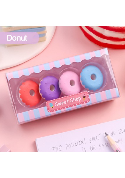 Donut 4 Adet/kutu Karikatür Mini Silgi Çocuklar Kalem Silgi Oyuncaklar Yenilik Silgiler Iyilik Sınıf Ödülleri Oyunları Ödüller Okul Malzemeleri (Yurt Dışından)