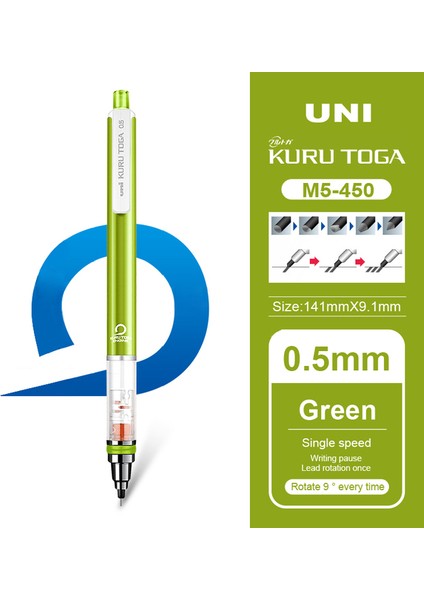 M5-450 Yeşil Japonya Uni Kuratoga Mekanik Kurşun Kalem M5-450/SINIRLI Üretim M5-559/M5-452/M5-450T Otomatik Rotasyon Yazma Sabit Çekirdek 0.5mm (Yurt Dışından)