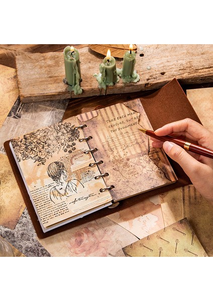 F-Soluk Günlük 60 Yaprak Malzeme Kağıt Yıl Soluk Günlüğü Vintage Eski El Yazısı Scrapbooking Çıkartmaları Dekorasyon Notları Not 163*100 mm (Yurt Dışından) indirimleri