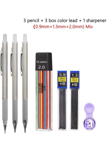 0.9 1.3 2.0mm Set D Tam Metal 2.0 mm Mekanik Kurşun Kalemler Sanat Çizim Boyama Renk 2b Otomatik Kalemler Ofis Okul Kalemleri Malzemeleri Için Set Talepleri (Yurt Dışından) fiyatları