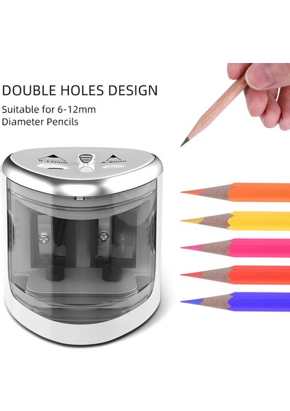 Gümüş Çift Delikli Elektrikli Kalemtıraş Kalın ve Ince Iki Delikli Kalemtıraş Öğrenciler Yarı Otomatik Emniyetli Kalemtıraş (Yurt Dışından) indirimleri