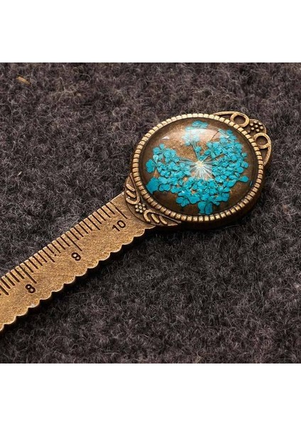 Tavuskuşu Mavisi 1 Adet Yaratıcı Retro Bronz Yuvarlak Imi 10 cm Cetvel Vintage Metal Renkli Çiçek Cam Taşlar Kitap Sayfası Işaretleyici Olarak (Yurt Dışından)