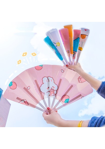 B Yaratıcı Yaz Küçük Taze ve Sevimli Taşınabilir Katlanır Fan Pp Plastik Hediye Katlanır Fan Karikatür El Krank Serin Fan Özel (Yurt Dışından) fiyatları