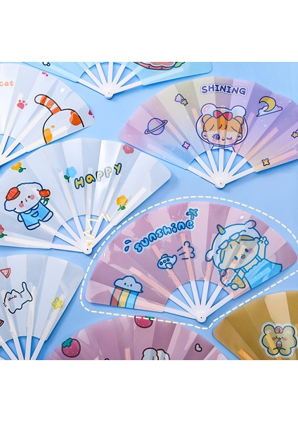 B Yaratıcı Yaz Küçük Taze ve Sevimli Taşınabilir Katlanır Fan Pp Plastik Hediye Katlanır Fan Karikatür El Krank Serin Fan Özel (Yurt Dışından) modelleri