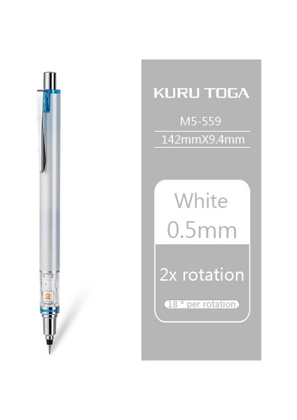 0.5mm Beyaz Japonya Uni Kuru Toga Advance M5-559 Mekanik Kurşun Kalem, 0.3mm/0.5mm Otomatik Kurşun Dönen Çizim Taslak Eskiz Kalemi, Düşük Yerçekimi (Yurt Dışından)
